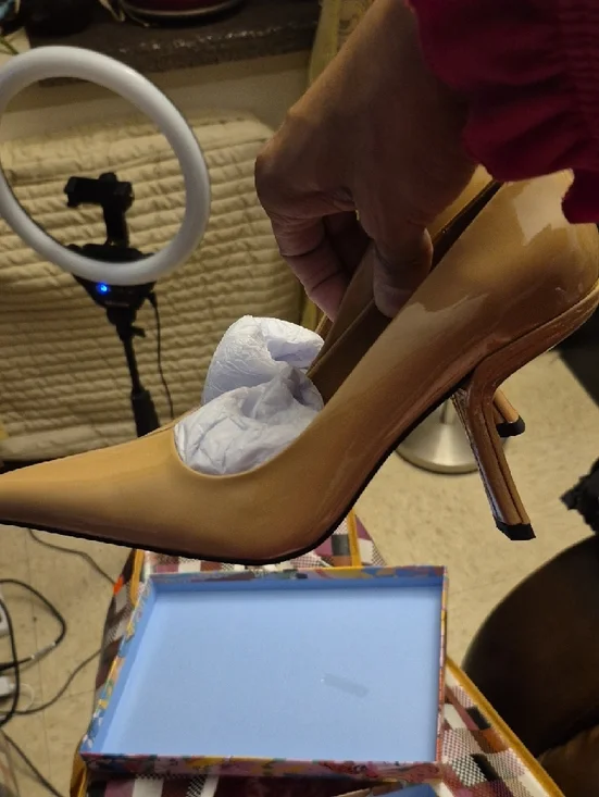 Jeffrey Campbell Beige Patent Pointed-Toe Pumps - Picture 5 of 6